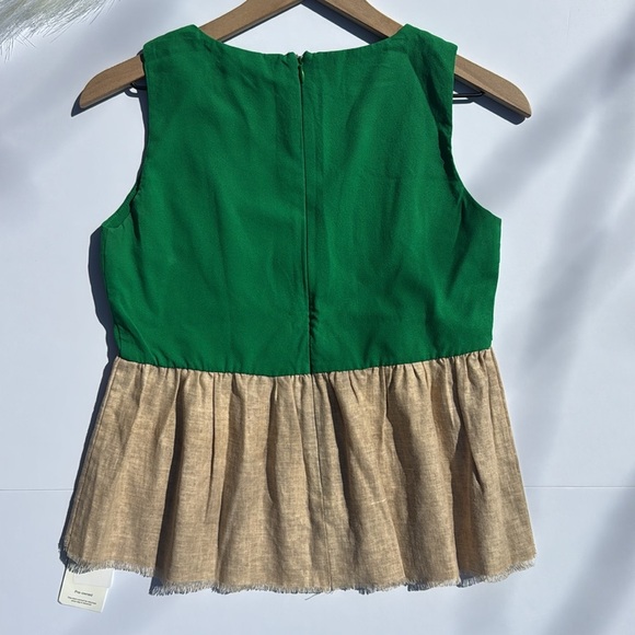 Vintage Celine Green and Tan Sleeveless Peplum Tank Top Size 40 - Picture 2 of 5